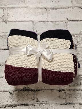 Handmade Knit Patchwork Blanket 52x69 Color Block Throw